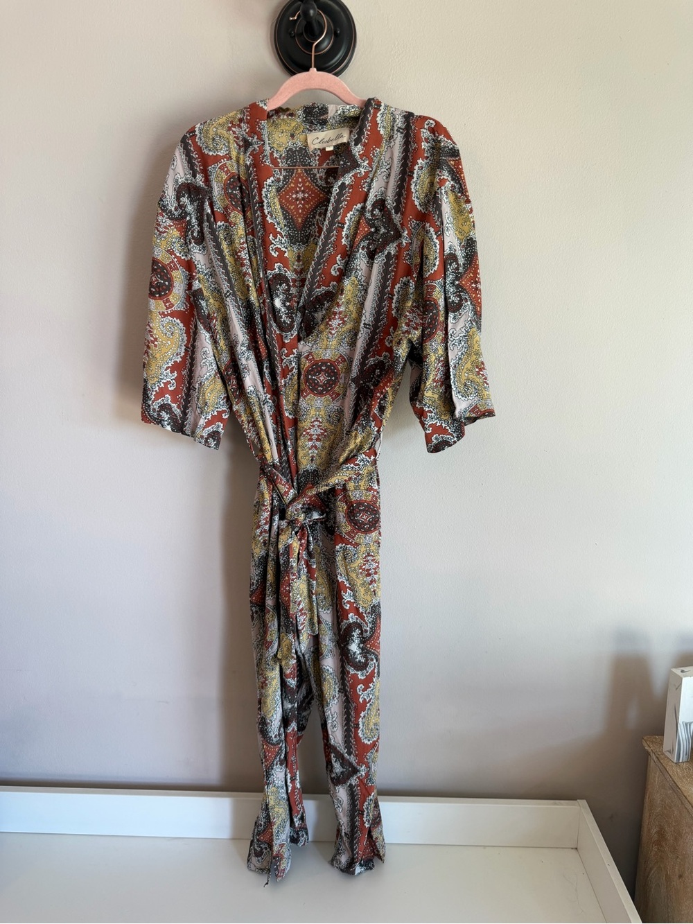 Cleobella Keiko Paisley Belted Jumpsuit Size Large Boho Terracotta Rust